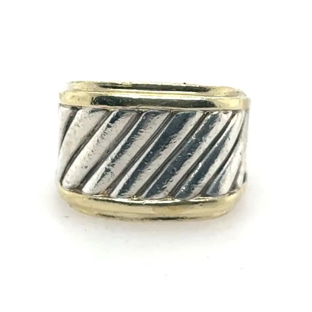 David Yurman 14k Yellow Gold & Sterling Silver Cigar Ring 8.23G  / Sz 8